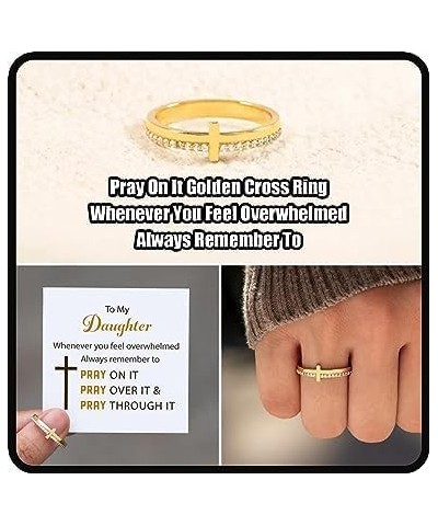 To My Daughter, Pray On It Golden Cross Ring, Let Go And Let God Ring, Pray Ring Pray Cross Ring for Daughter, Stackable Cubi...