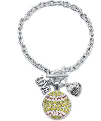 Silver Customized Charm Toggle Bracelet with Cubic Zirconia Jewelry Love 4.0 Carat Softball Glove $10.00 Bracelets