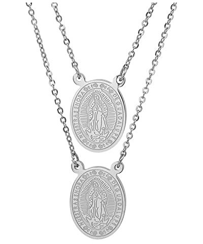 Steeltime 18K Gold Plated Stainless Steel Virgin Mary Guadalupe/St Benedict Scapular Silver Guadalupe $12.48 Necklaces