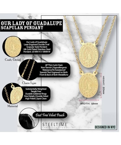 Steeltime 18K Gold Plated Stainless Steel Virgin Mary Guadalupe/St Benedict Scapular Silver Guadalupe $12.48 Necklaces