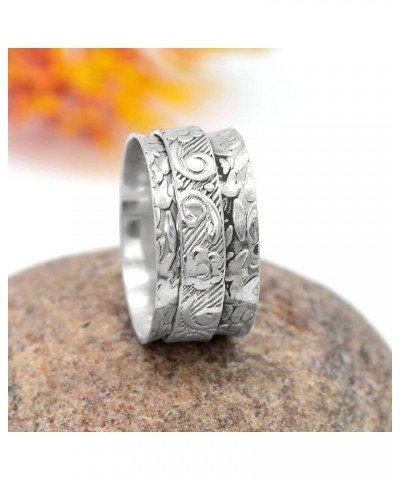 925 Sterling Silver Floral Spinner Ring for Women Spiral Beads Wide Fidget Ring Band 8.5 $16.79 Rings