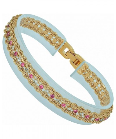 Braided Rope Chain Bracelets with Crystals for Women 24k Gold Plated Gold - Pink & White Crystals 7 inches $27.50 Bracelets