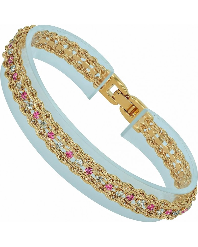 Braided Rope Chain Bracelets with Crystals for Women 24k Gold Plated Gold - Pink & White Crystals 7 inches $27.50 Bracelets