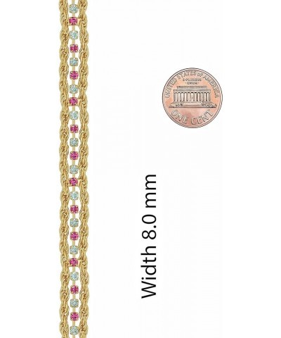 Braided Rope Chain Bracelets with Crystals for Women 24k Gold Plated Gold - Pink & White Crystals 7 inches $27.50 Bracelets