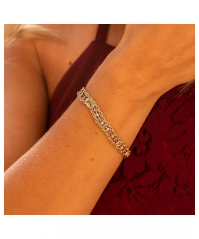 Braided Rope Chain Bracelets with Crystals for Women 24k Gold Plated Gold - Pink & White Crystals 7 inches $27.50 Bracelets