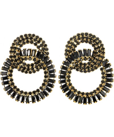 Black Rhinestone Pave Interlock Circle Statement Earring Dangle Drop Elegant Party Prom Dress $9.46 Earrings