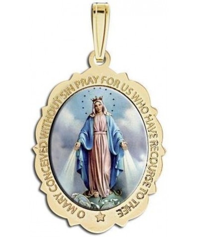 Miraculous Medal Necklace Catholic Virgin Mary Pendant Oval Pendants for Women & Men Crafted in 10K/14K Yellow or White Gold ...