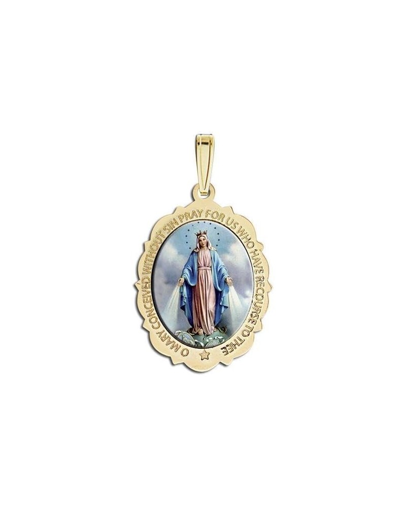 Miraculous Medal Necklace Catholic Virgin Mary Pendant Oval Pendants for Women & Men Crafted in 10K/14K Yellow or White Gold ...