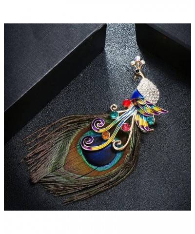 Vintage Peacock Brooches for Women Girl Fashion Tassels Feather Crystal Bird Lapel Pins Party Dance Wedding Banquet Ceremony ...