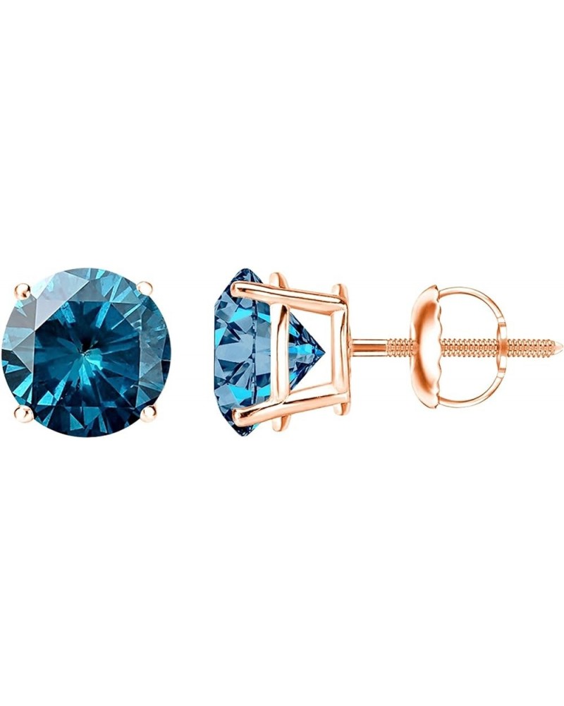 1/2-10 Carat Total Weight Blue Diamond Stud Earrings 4 Prong Screw Back 0.75 Carat 14K Rose Gold $1.00 Earrings