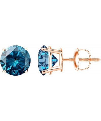 1/2-10 Carat Total Weight Blue Diamond Stud Earrings 4 Prong Screw Back 0.75 Carat 14K Rose Gold $1.00 Earrings