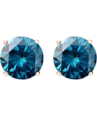 1/2-10 Carat Total Weight Blue Diamond Stud Earrings 4 Prong Screw Back 0.75 Carat 14K Rose Gold $1.00 Earrings