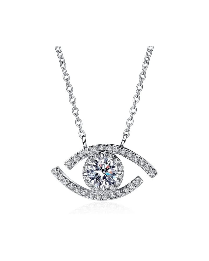 14K Gold Moissanite Evil Eye Pendant Necklace for Women,0.5 Carat Round Cut D Color Moissanite Solitaire Necklace,Fashion Jew...