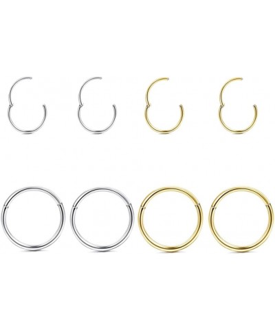 8 Pcs 16G 18G 316L Surgical Steel Seamless Hinged Nose Rings Hoops Septum Rings Lip Rings Hypoallergenic Helix Cartilage Conc...