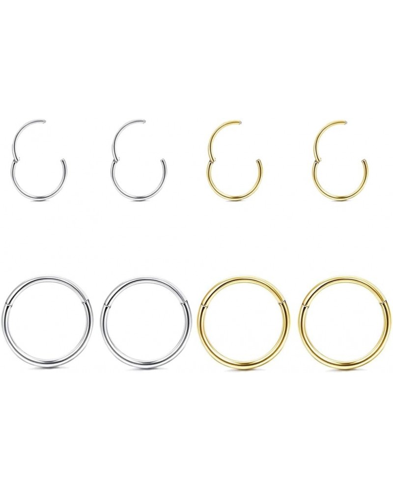 8 Pcs 16G 18G 316L Surgical Steel Seamless Hinged Nose Rings Hoops Septum Rings Lip Rings Hypoallergenic Helix Cartilage Conc...