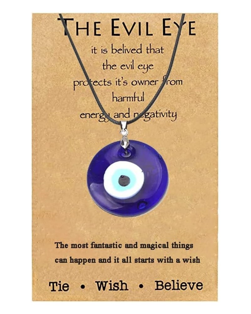 Turkish Blue Evil Eye Pendant Necklace Leather Rope Chain Cord Glass Evil Eye Protection Lucky Jewelry for Women Men round ca...