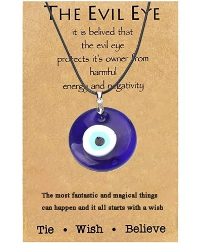 Turkish Blue Evil Eye Pendant Necklace Leather Rope Chain Cord Glass Evil Eye Protection Lucky Jewelry for Women Men round ca...