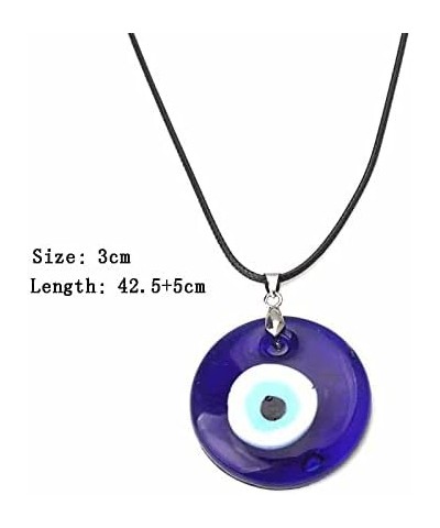 Turkish Blue Evil Eye Pendant Necklace Leather Rope Chain Cord Glass Evil Eye Protection Lucky Jewelry for Women Men round ca...