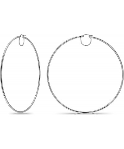 925 Sterling Silver Large Hoops 2mm Shiny Square-Tube Click-Top Hoop Earrings for Women, 70mm 80mm 90mm 90mm - Silver $23.19 ...