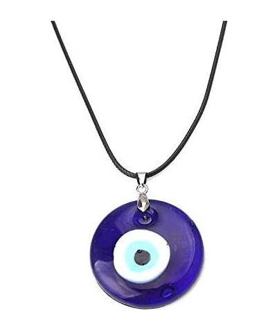 Turkish Blue Evil Eye Pendant Necklace Leather Rope Chain Cord Glass Evil Eye Protection Lucky Jewelry for Women Men round ca...