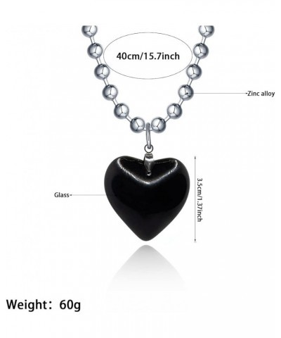 Big Heart Pendant Necklace Chunky Glass Puffy Love Heart Beaded Necklace Y2K Aesthetic Jewelry for Women Girl Black $7.40 Nec...