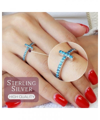 Cubic Zirconia Christian Sideway Cross Ring Sterling Silver (Comes in Colors) Blue Simulated Topaz $12.31 Rings