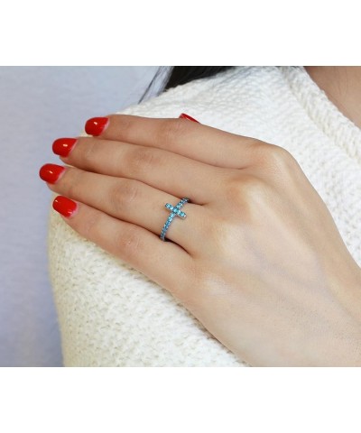 Cubic Zirconia Christian Sideway Cross Ring Sterling Silver (Comes in Colors) Blue Simulated Topaz $12.31 Rings