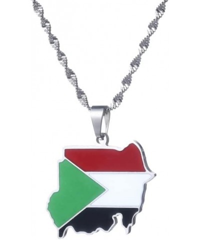 Stainless Steel Republic of the Sudan Map Flag Pendant Necklaces Jewelry silver $8.52 Necklaces