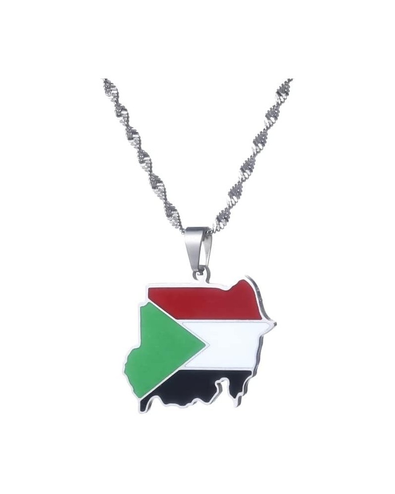 Stainless Steel Republic of the Sudan Map Flag Pendant Necklaces Jewelry silver $8.52 Necklaces