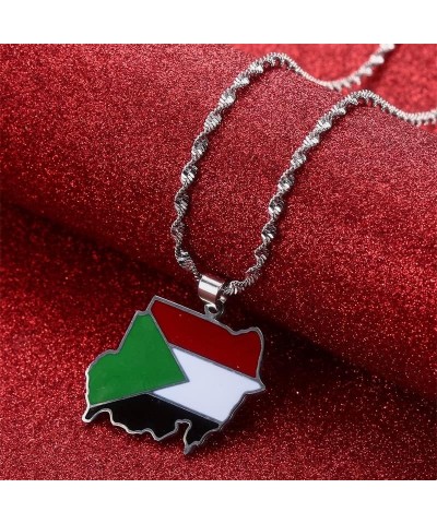 Stainless Steel Republic of the Sudan Map Flag Pendant Necklaces Jewelry silver $8.52 Necklaces