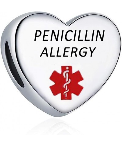 Heart Alert ID Silver Charm Emergency First Aid Laser Engraved Health Alert Bead for Pandora Bracelets PENICILLIN ALLERGY $8....