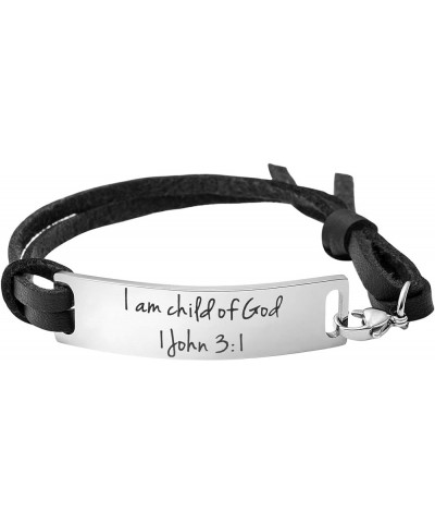 Inspirational Leather Bracelet for Women Christian Engraved Bibler Verse Silver Jewelry I am child of God $9.85 Bracelets