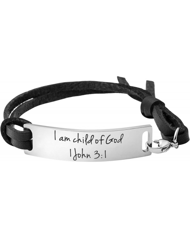 Inspirational Leather Bracelet for Women Christian Engraved Bibler Verse Silver Jewelry I am child of God $9.85 Bracelets