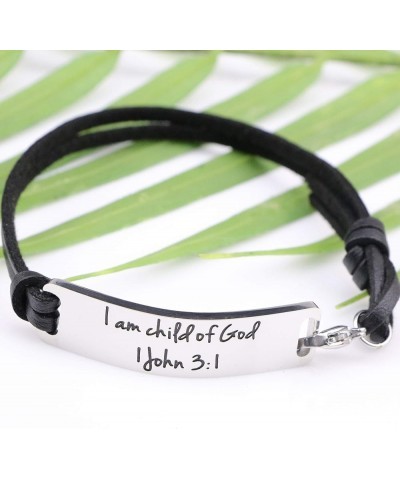 Inspirational Leather Bracelet for Women Christian Engraved Bibler Verse Silver Jewelry I am child of God $9.85 Bracelets