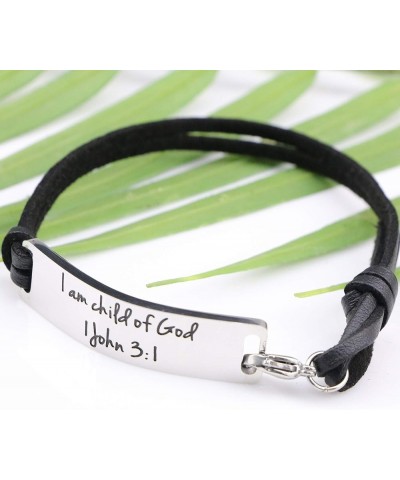 Inspirational Leather Bracelet for Women Christian Engraved Bibler Verse Silver Jewelry I am child of God $9.85 Bracelets