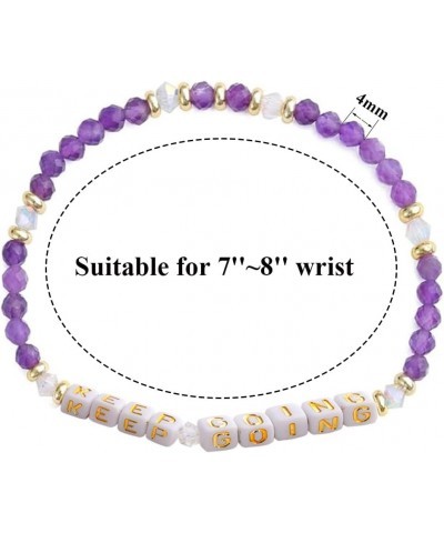 Natural Stone Bead Motivational Bracelet for Women, Micro Faceted Round Crystal Beads Keep Going Letter Friendship Bracelet, ...