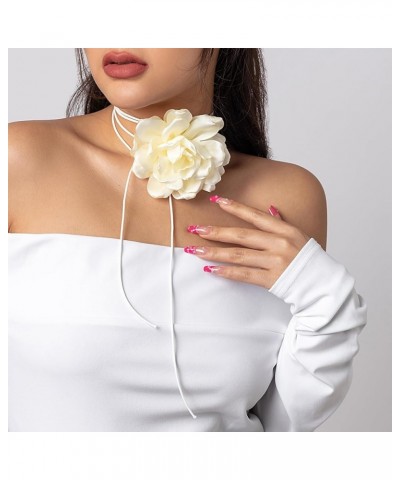 Flower Rose Choker Necklace for Women, Big Floral Choker Bohemian Summer Beach Necklace, Camellia Flower Lace up Necklace for...