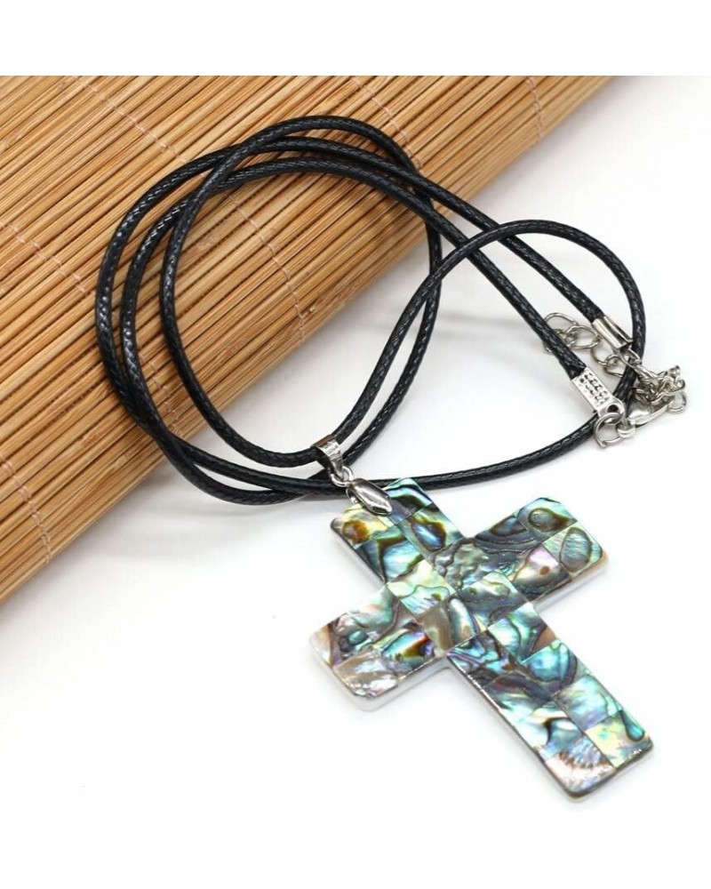 1Pc Natural Abalone Paua Shell Pendant Necklace Vintage Cross Choker Religious Charms Necklaces Fashion Jewelry Gift $10.40 N...