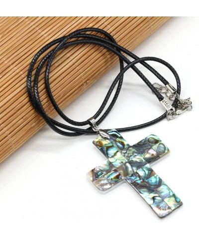 1Pc Natural Abalone Paua Shell Pendant Necklace Vintage Cross Choker Religious Charms Necklaces Fashion Jewelry Gift $10.40 N...