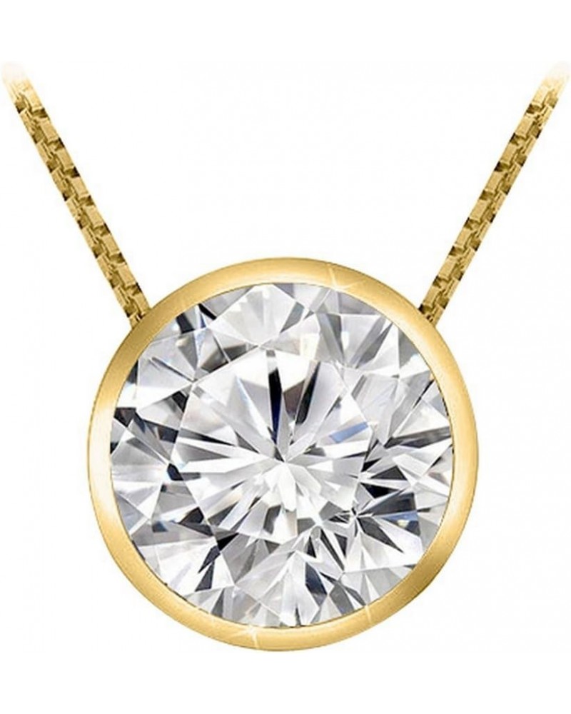 0.5 Carat 14K White Gold Round Diamond Bezel Solitaire Pendant Necklace H-I Color I2 Clarity 16" Silver Chain 14K Yellow Gold...