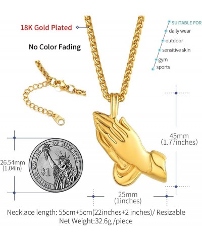 Bible Verse Praying Hand Necklace Gold Plated/Stainless Steel Christian Iced Out Pendant with Gift Box, Prayer Coin Medal Bap...