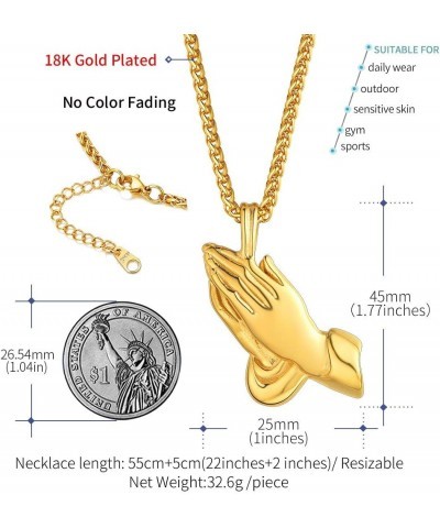 Bible Verse Praying Hand Necklace Gold Plated/Stainless Steel Christian Iced Out Pendant with Gift Box, Prayer Coin Medal Bap...