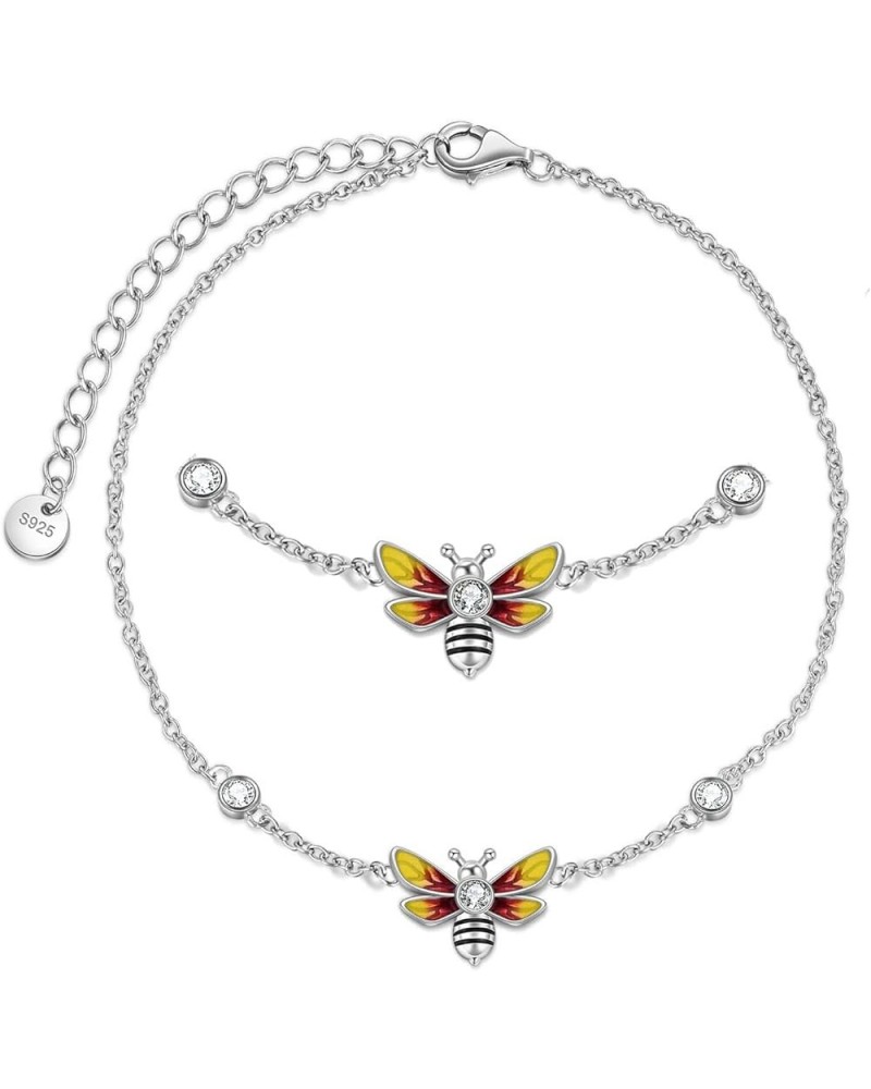 Anklet Bracelets for Women Girls Sterling Silver Hummingbird/Dragonfly/Butterfly Link Chain Anklets Jewelry Gifts Bee anklets...