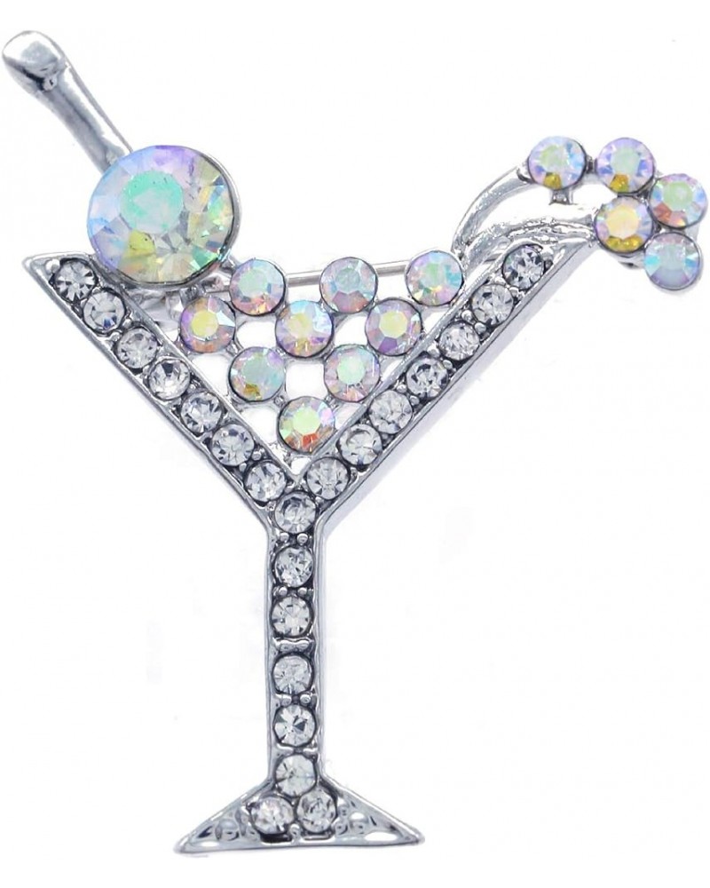 Party Cocktail Martini Glass Light Pink Brooch Pin Clear Rhinestones AB $8.95 Brooches & Pins