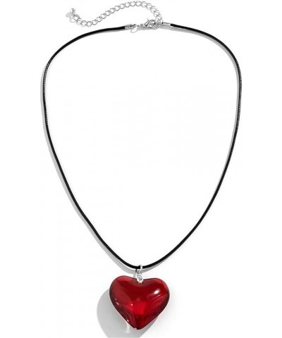 Chunky Puffy Heart Choker Necklace Big Heart Pendant Y2k Grunge Trendy Jewelry Necklace Accessories for Teen Girls Women Red ...