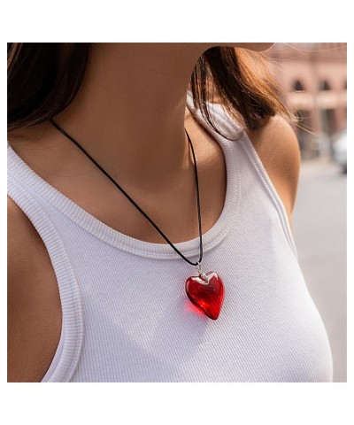 Chunky Puffy Heart Choker Necklace Big Heart Pendant Y2k Grunge Trendy Jewelry Necklace Accessories for Teen Girls Women Red ...