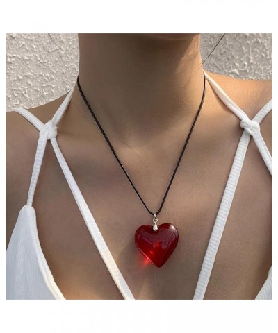 Chunky Puffy Heart Choker Necklace Big Heart Pendant Y2k Grunge Trendy Jewelry Necklace Accessories for Teen Girls Women Red ...