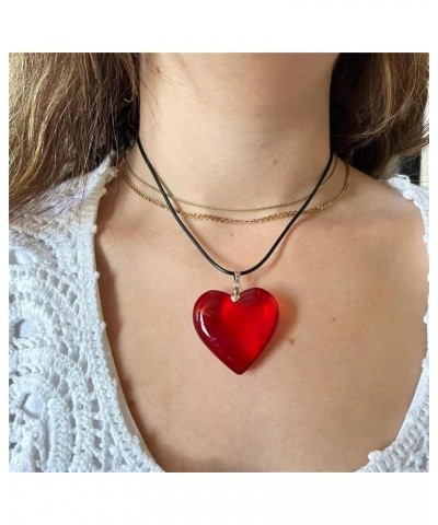 Chunky Puffy Heart Choker Necklace Big Heart Pendant Y2k Grunge Trendy Jewelry Necklace Accessories for Teen Girls Women Red ...