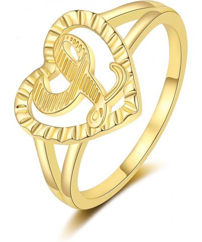 Gold Initial Ring for Women Vintage Initial Heart Love Ring Non Tarnish 14K Gold Plated Personalized Carved Letter Statement ...