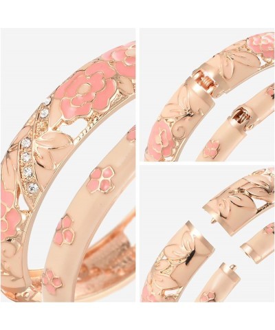 Cloisonne Bangle Colorful Enamel Golden Filigree Rose Flower Hollowed Crystal Bracelet for Women Gifts 88A09 C06-2 Pcs Set-Pi...